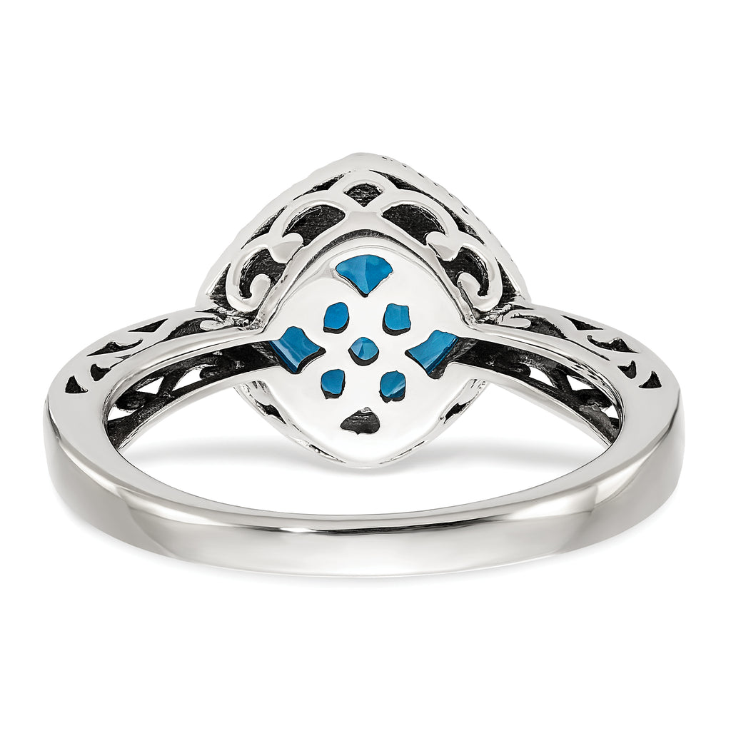 Shey Couture Sterling Silver with 14K Accent Antiqued Cushion Blue Topaz Ring