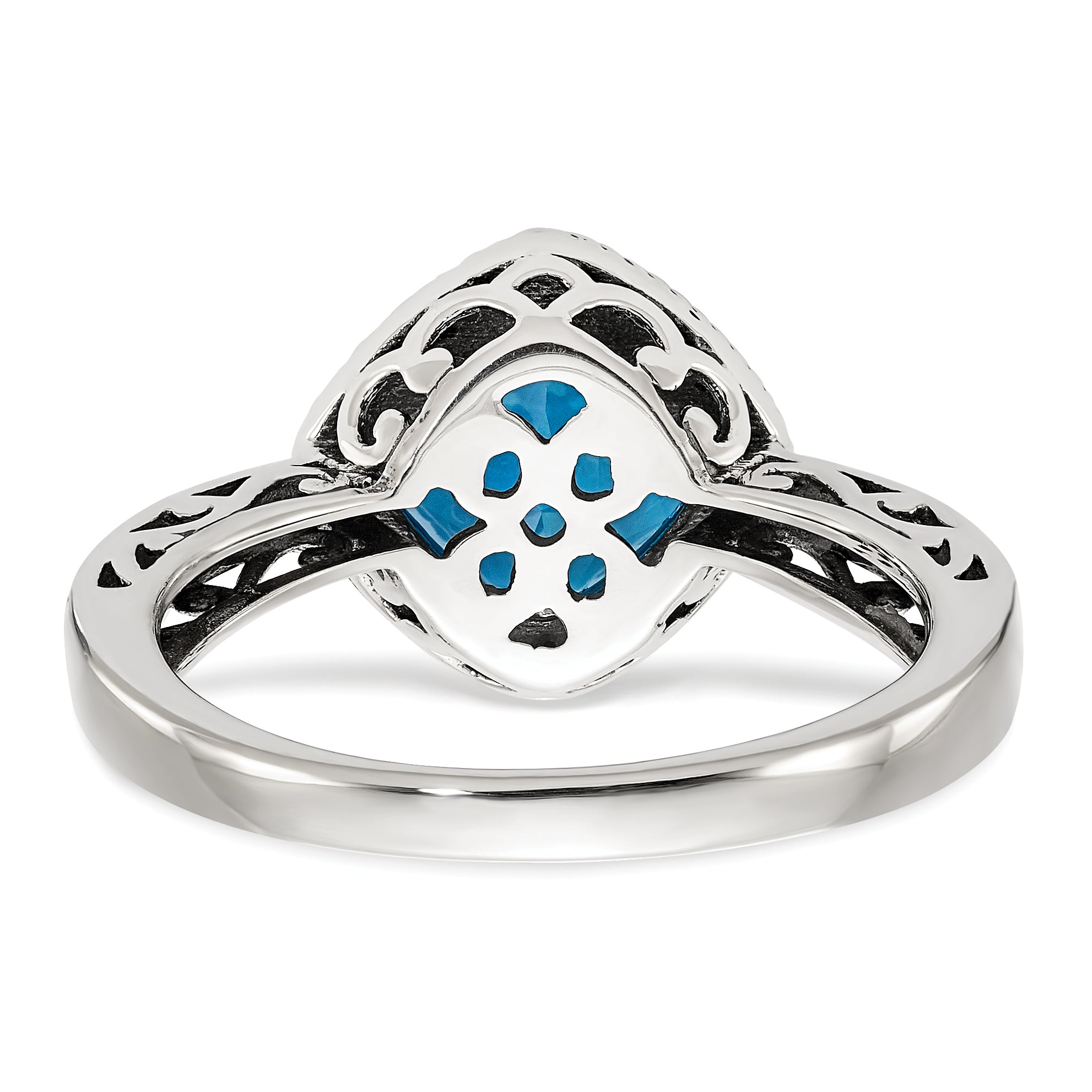 Shey Couture Sterling Silver with 14K Accent Antiqued Cushion Blue Topaz Ring