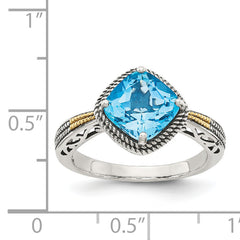 Shey Couture Sterling Silver with 14K Accent Antiqued Cushion Blue Topaz Ring