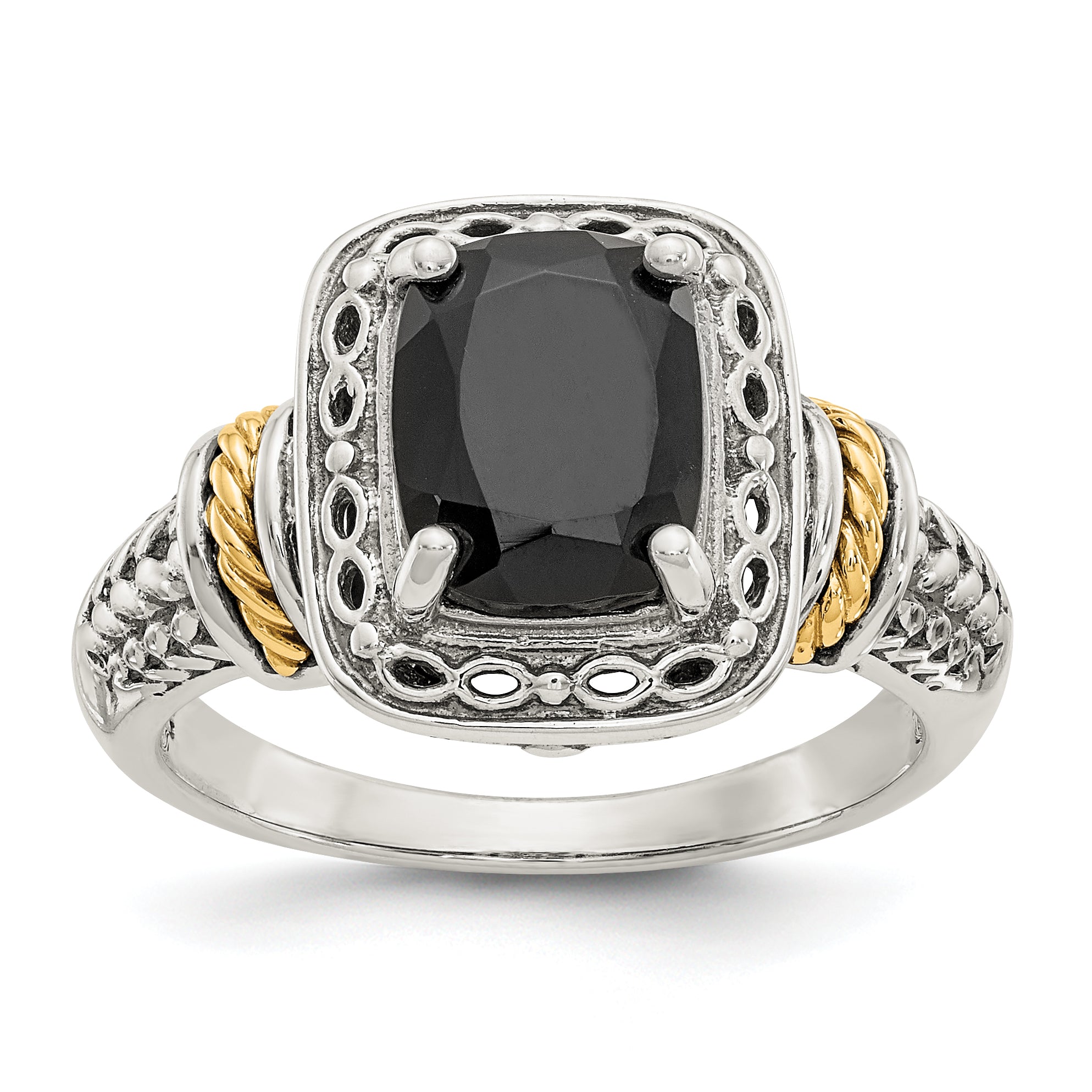 Shey Couture Sterling Silver with 14K Accent Antiqued Black Onyx Ring Main image