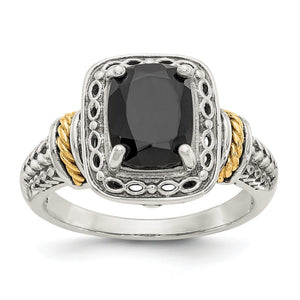 Accent Black Onyx Ring in Sterling Silver, Antiqued, Size 6–8 - Sophia Jewelers