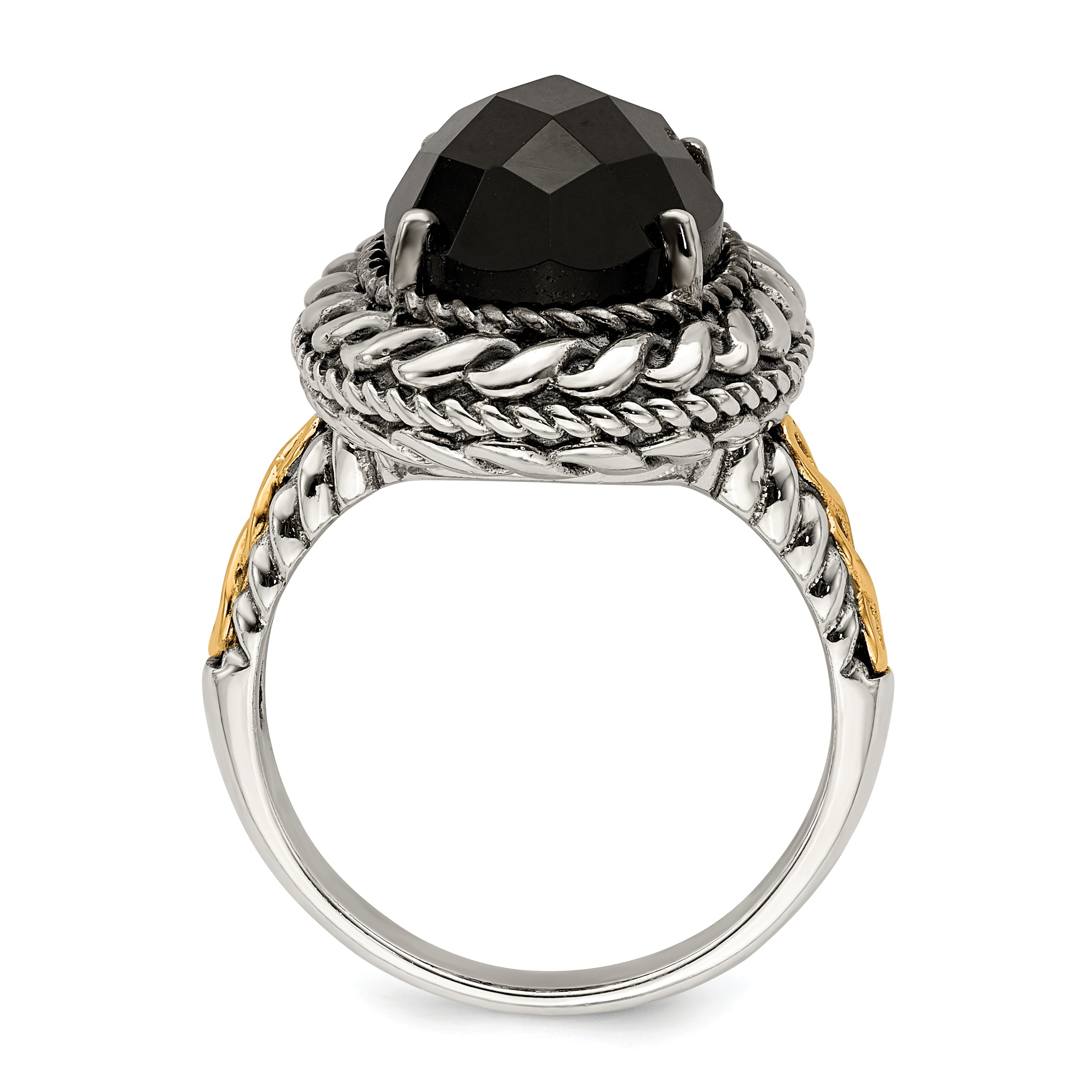 Shey Couture Sterling Silver with 14K Accent Antiqued Checkerboard-cut Black Onyx Ring Secondary image