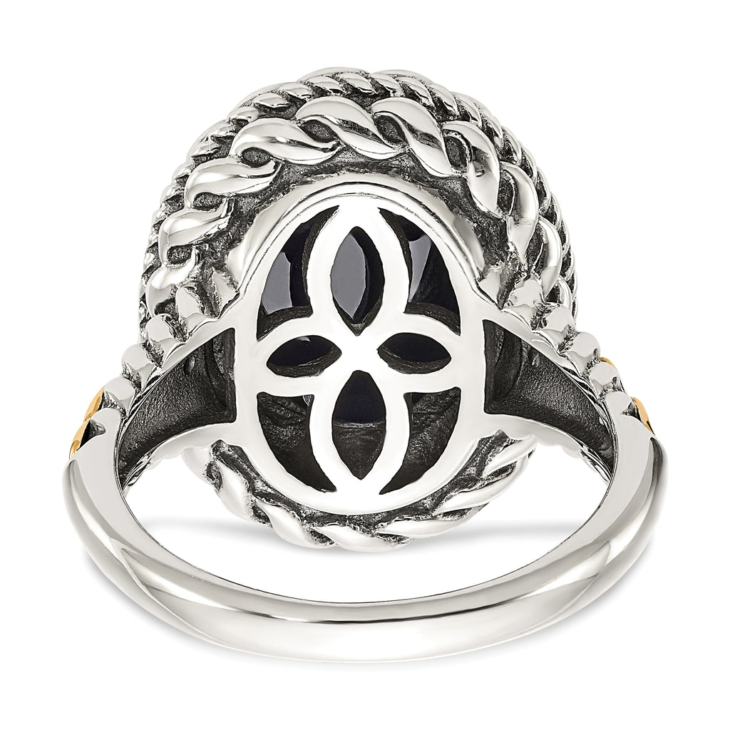 Shey Couture Sterling Silver with 14K Accent Antiqued Checkerboard-cut Black Onyx Ring