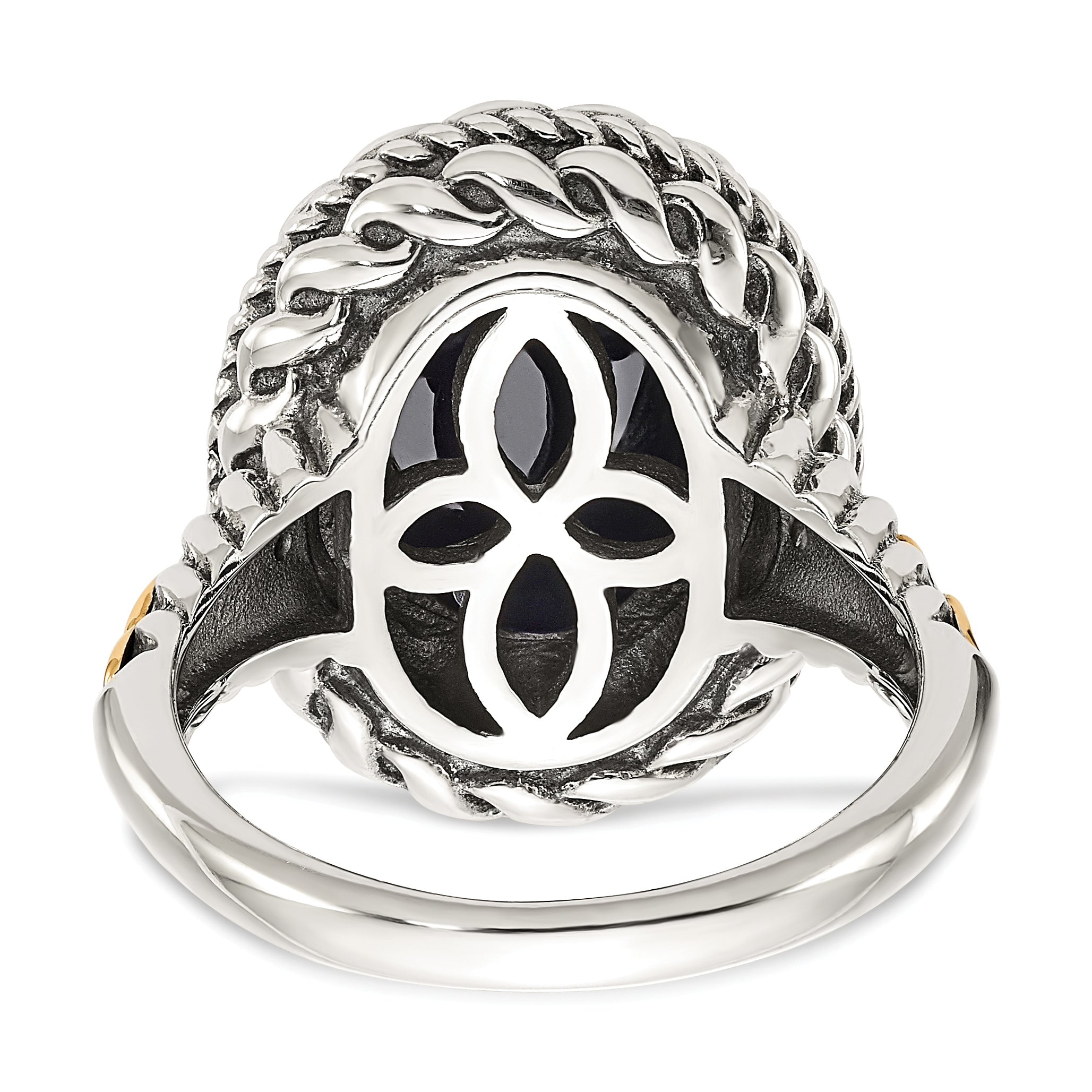 Shey Couture Sterling Silver with 14K Accent Antiqued Checkerboard-cut Black Onyx Ring