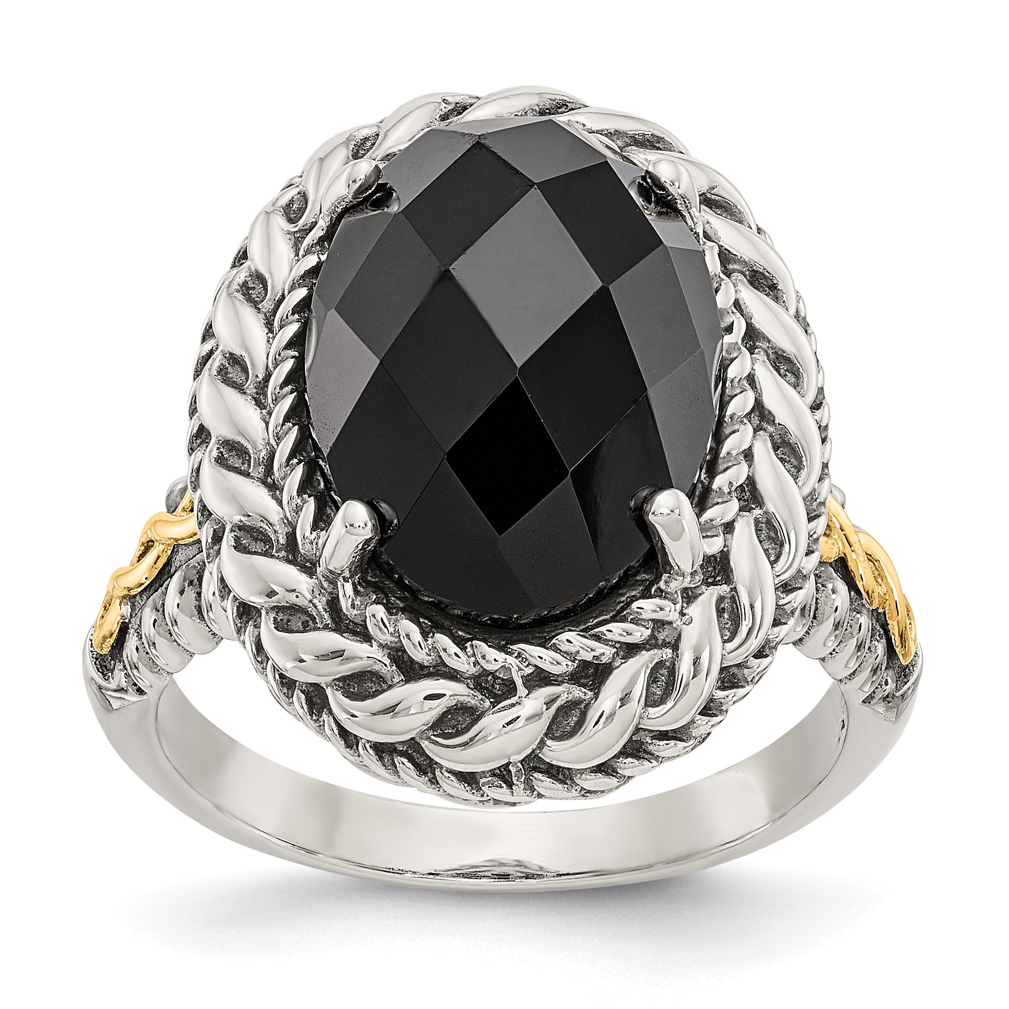 Shey Couture Sterling Silver with 14K Accent Antiqued Checkerboard-cut Black Onyx Ring Main image