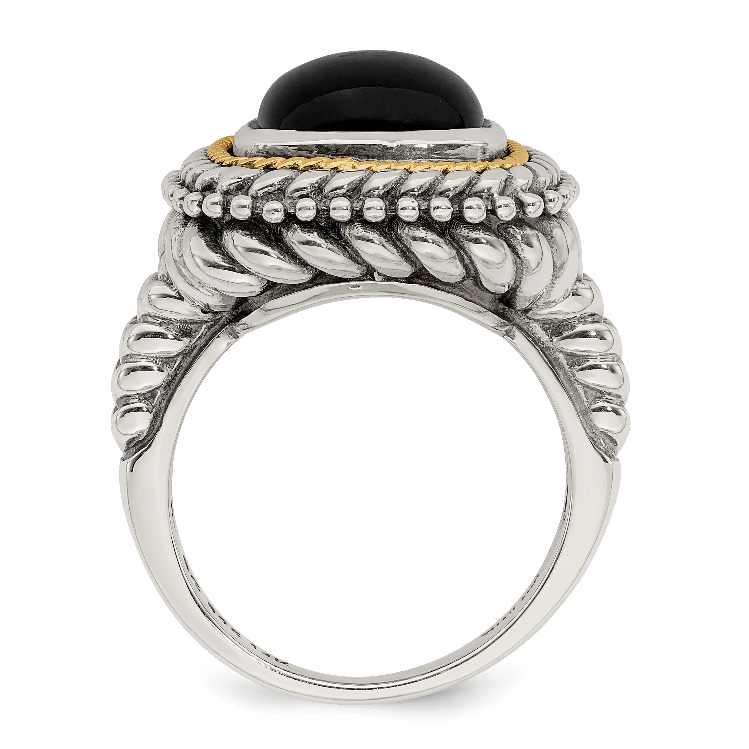 Shey Couture Sterling Silver with 14K Accent Antiqued Cabochon Black Onyx Ring Secondary image
