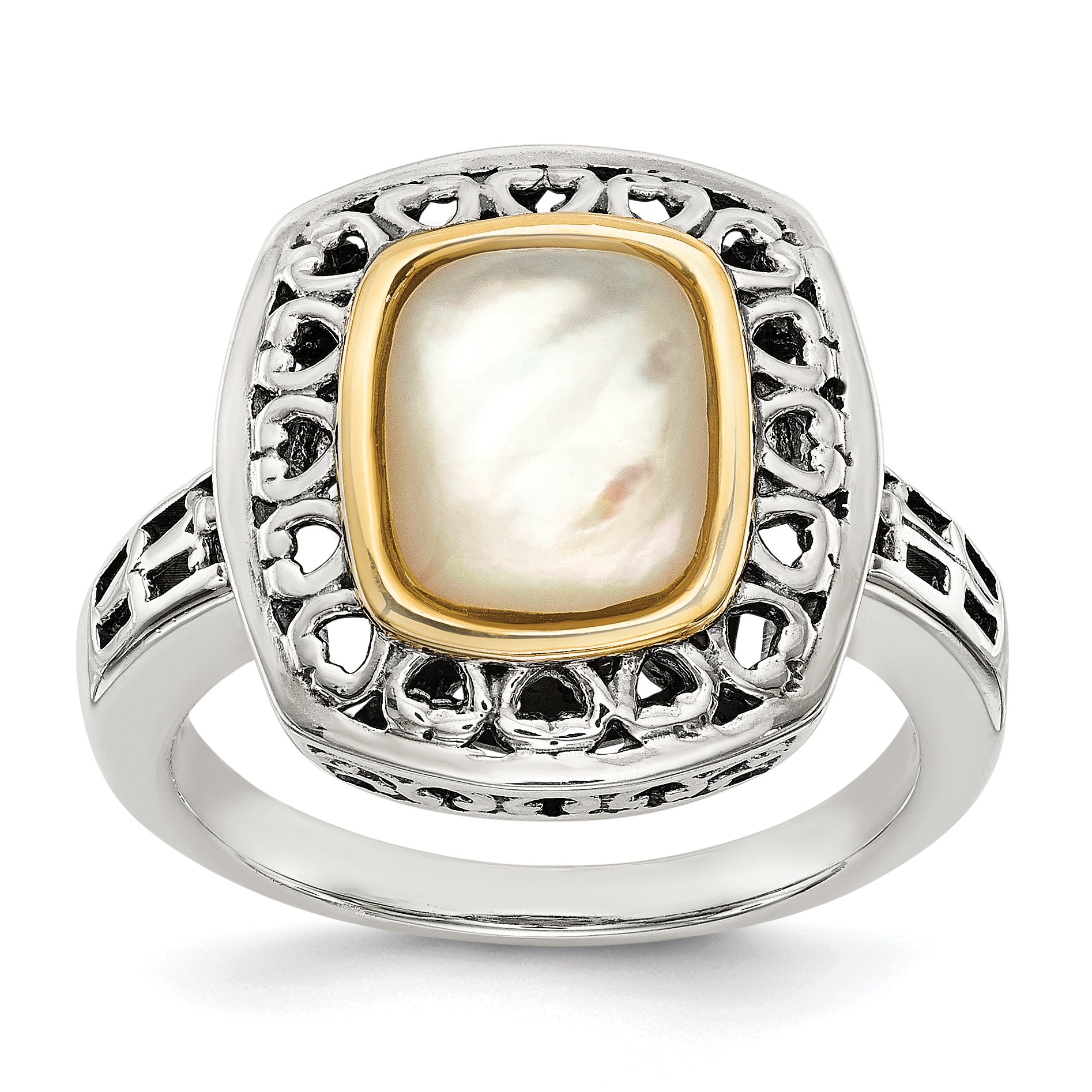 Shey Couture Sterling Silver with 14K Accent Antiqued Mother Of Pearl Ring Main image
