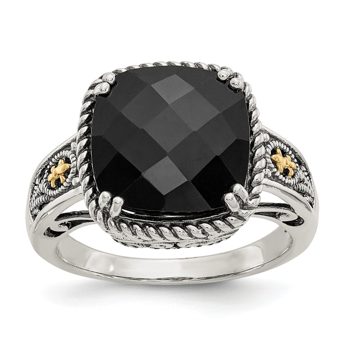 Shey Couture Sterling Silver with 14K Accent Antiqued Checkerboard-cut Black Onyx Ring, Size 6–8 - Sophia Jewelers Main image