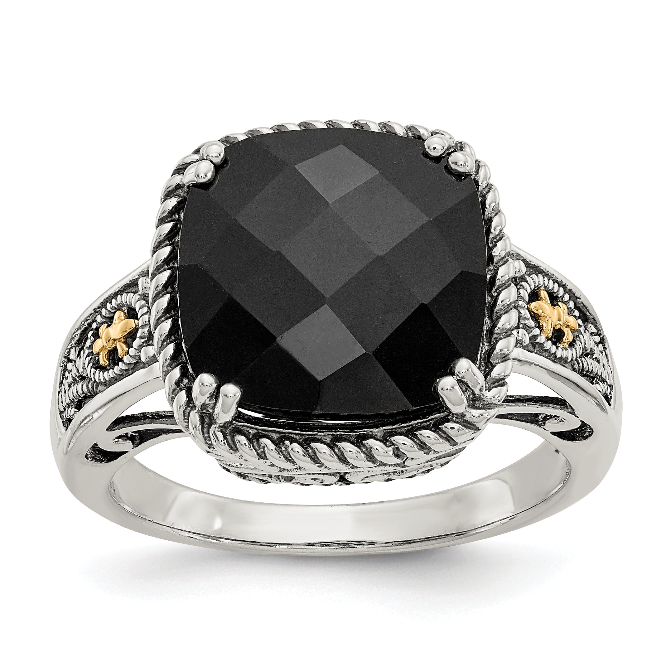 Shey Couture Sterling Silver with 14K Accent Antiqued Checkerboard-cut Black Onyx Ring Main image