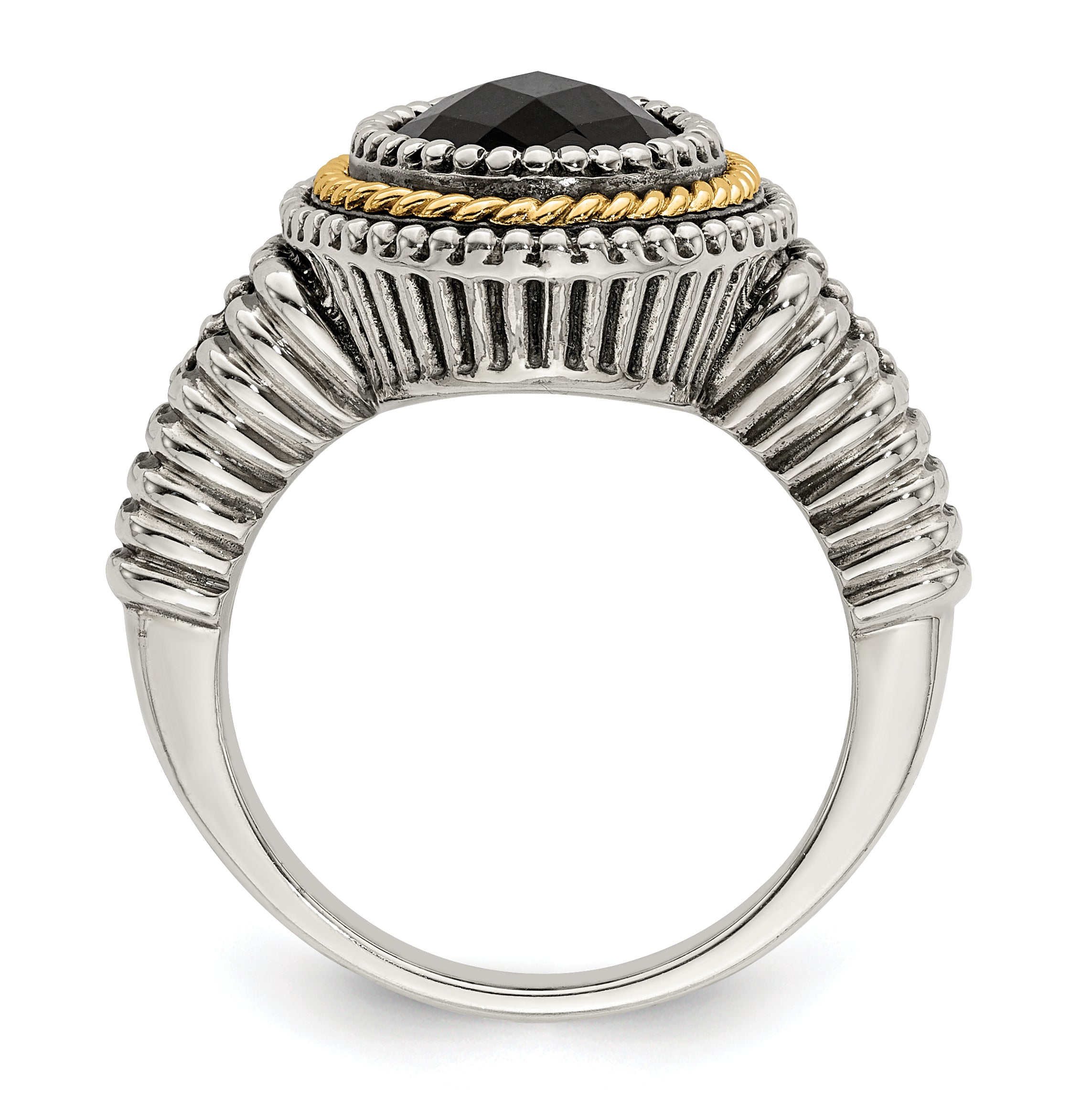 Shey Couture Sterling Silver with 14K Accent Antiqued Checkerboard-cut Black Onyx Ring Secondary image