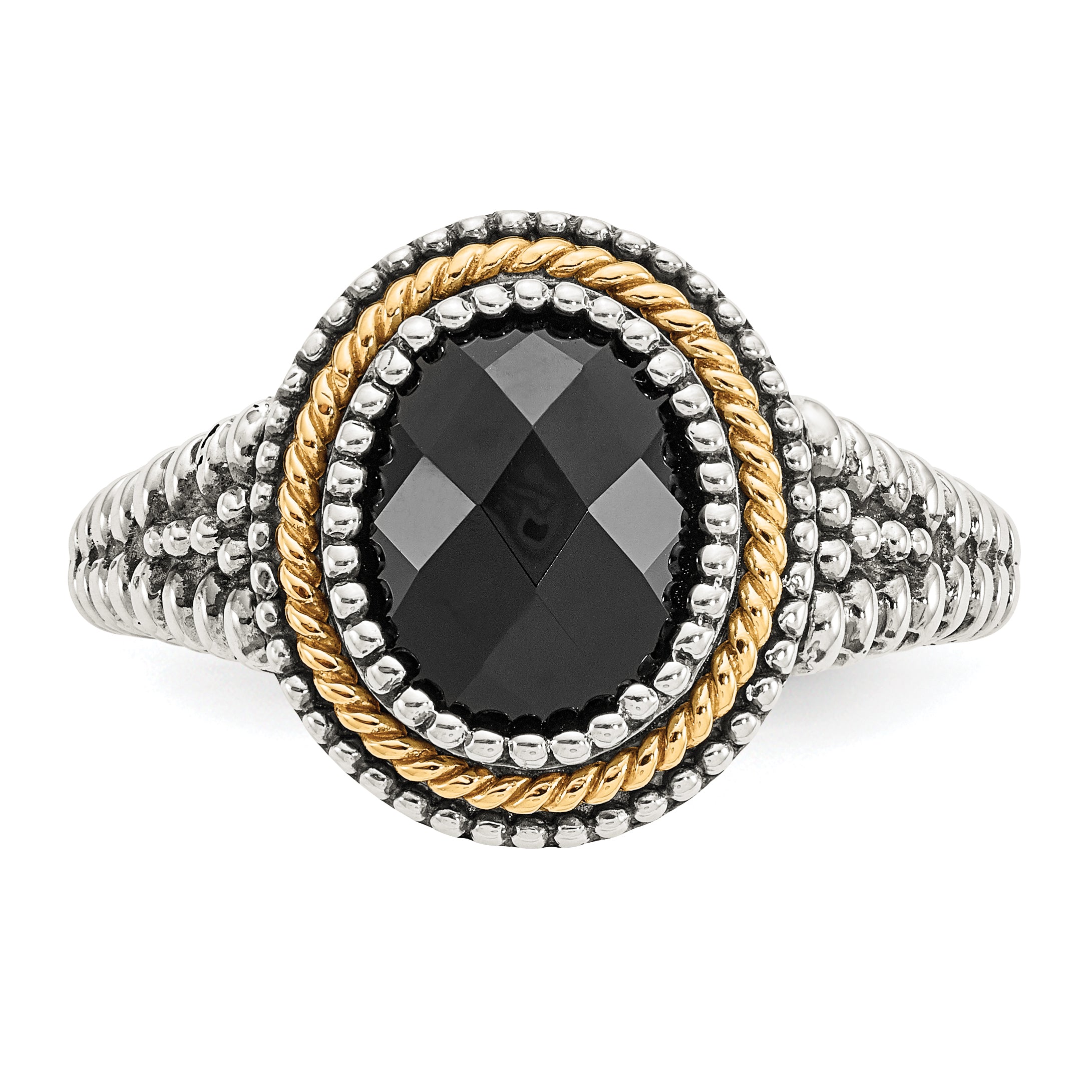 Shey Couture Sterling Silver with 14K Accent Antiqued Checkerboard-cut Black Onyx Ring