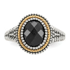 Shey Couture Sterling Silver with 14K Accent Antiqued Checkerboard-cut Black Onyx Ring