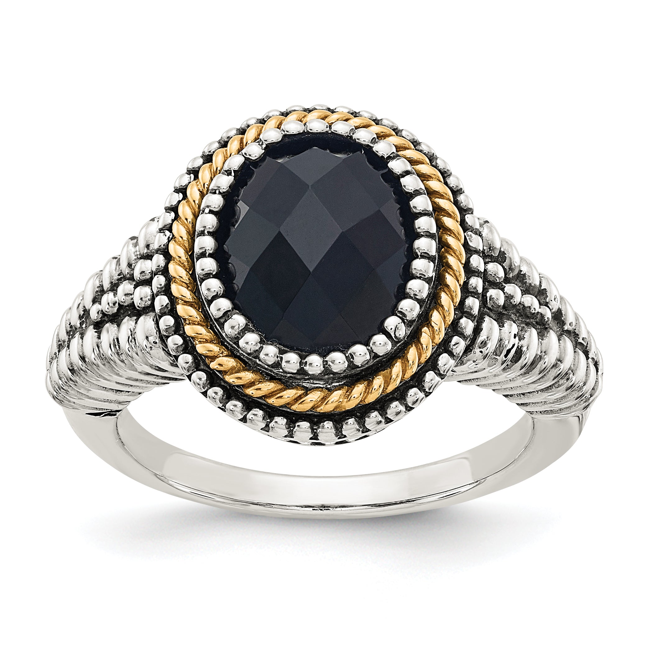 Shey Couture Sterling Silver with 14K Accent Antiqued Checkerboard-cut Black Onyx Ring Main image