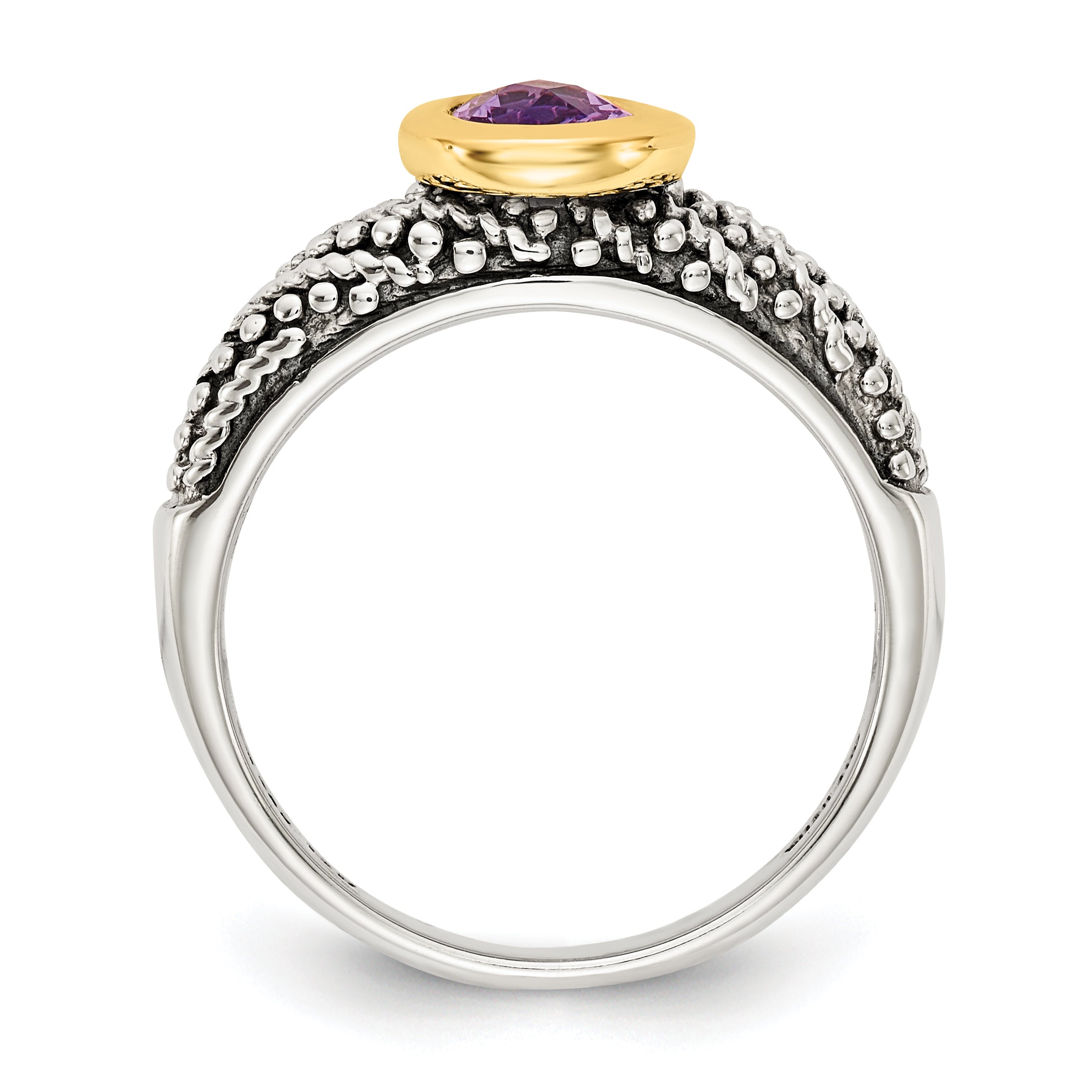 Shey Couture Sterling Silver with 14K Accent Antiqued Oval Bezel Amethyst Ring Secondary image