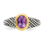 Shey Couture Sterling Silver with 14K Accent Antiqued Oval Bezel Amethyst Ring