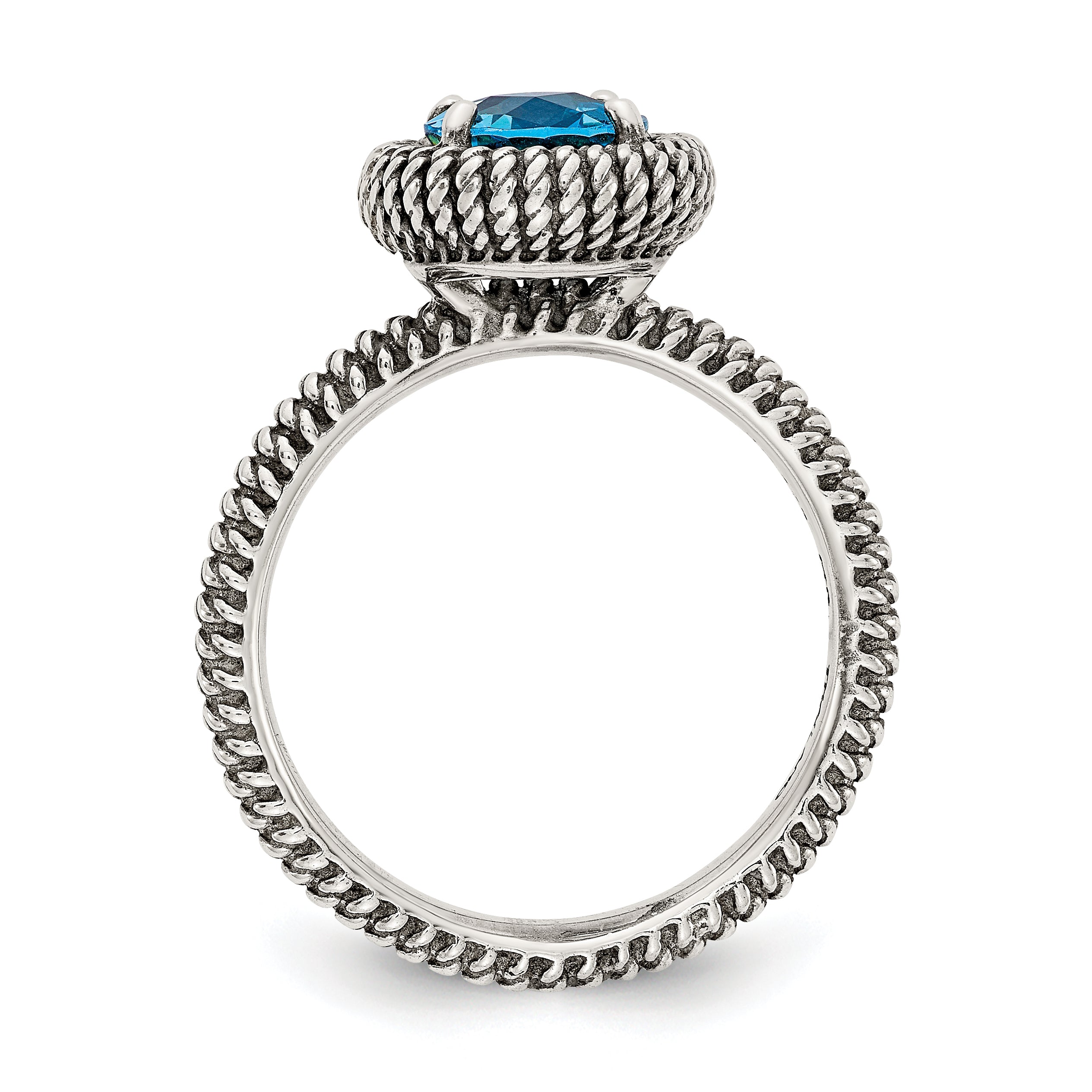 Shey Couture Sterling Silver with 14K Accent Antiqued Round Blue Topaz Ring Secondary image