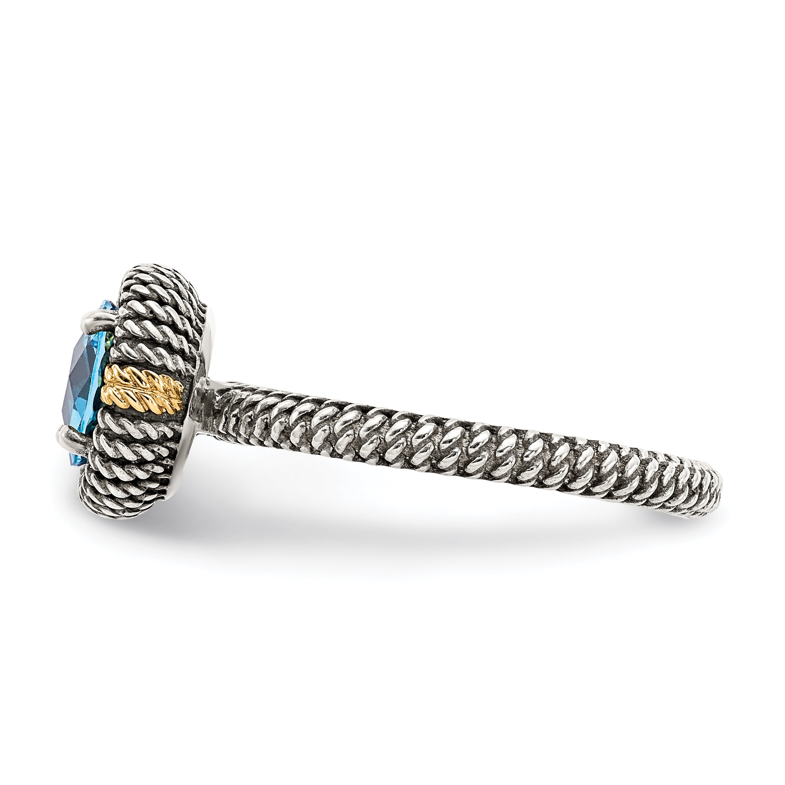 Shey Couture Sterling Silver with 14K Accent Antiqued Round Blue Topaz Ring