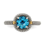 Shey Couture Sterling Silver with 14K Accent Antiqued Round Blue Topaz Ring