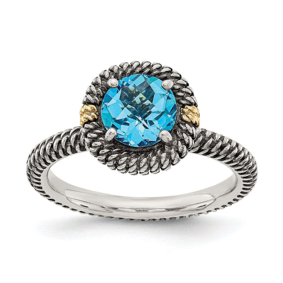 Accent Round Blue Topaz Ring in Sterling Silver, Antiqued, Size 7 - Sophia Jewelers Main image