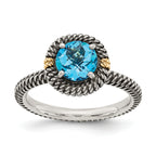 Shey Couture Sterling Silver with 14K Accent Antiqued Round Blue Topaz Ring