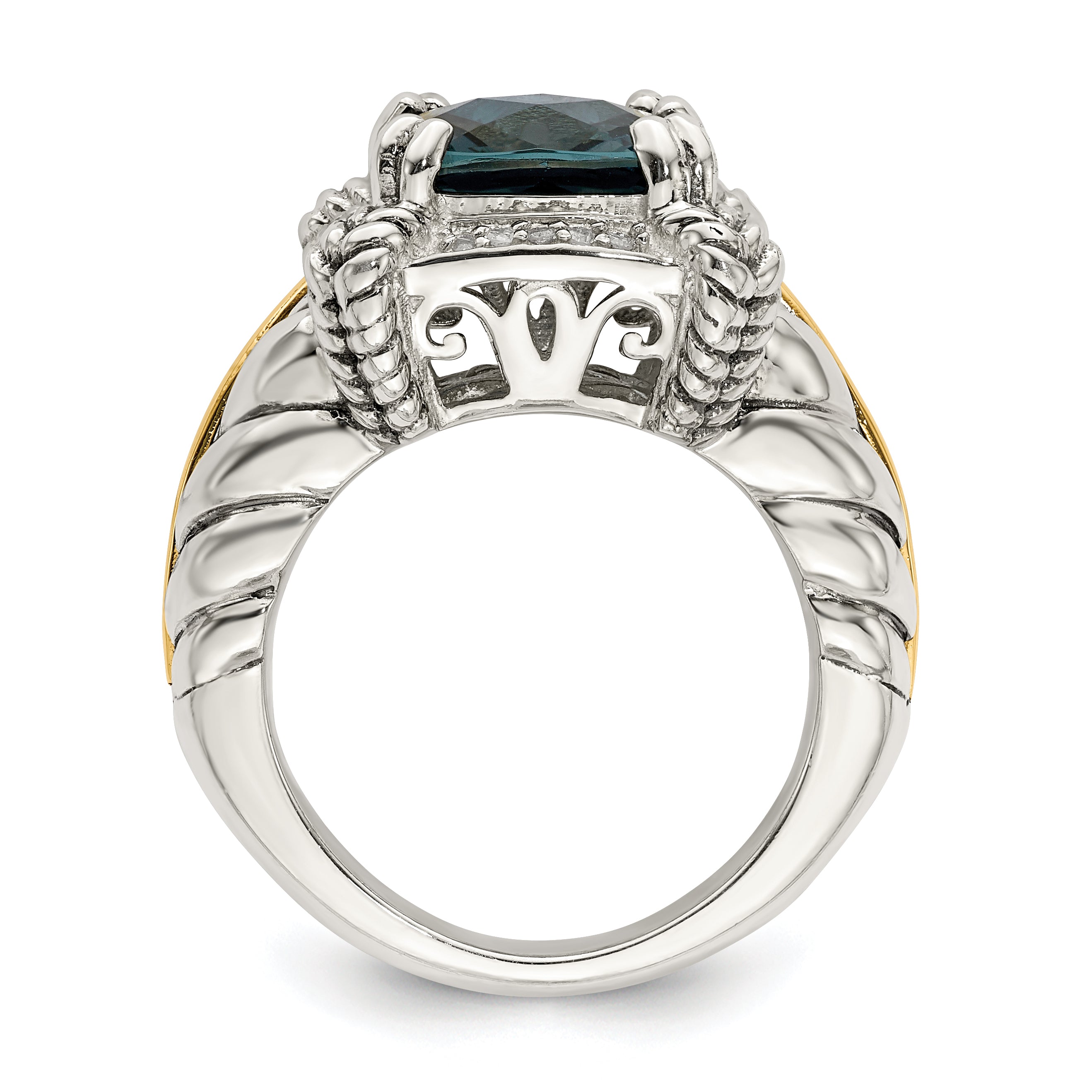 Shey Couture Sterling Silver with 14K Accent Antiqued London Blue Topaz and Diamond Ring Secondary image