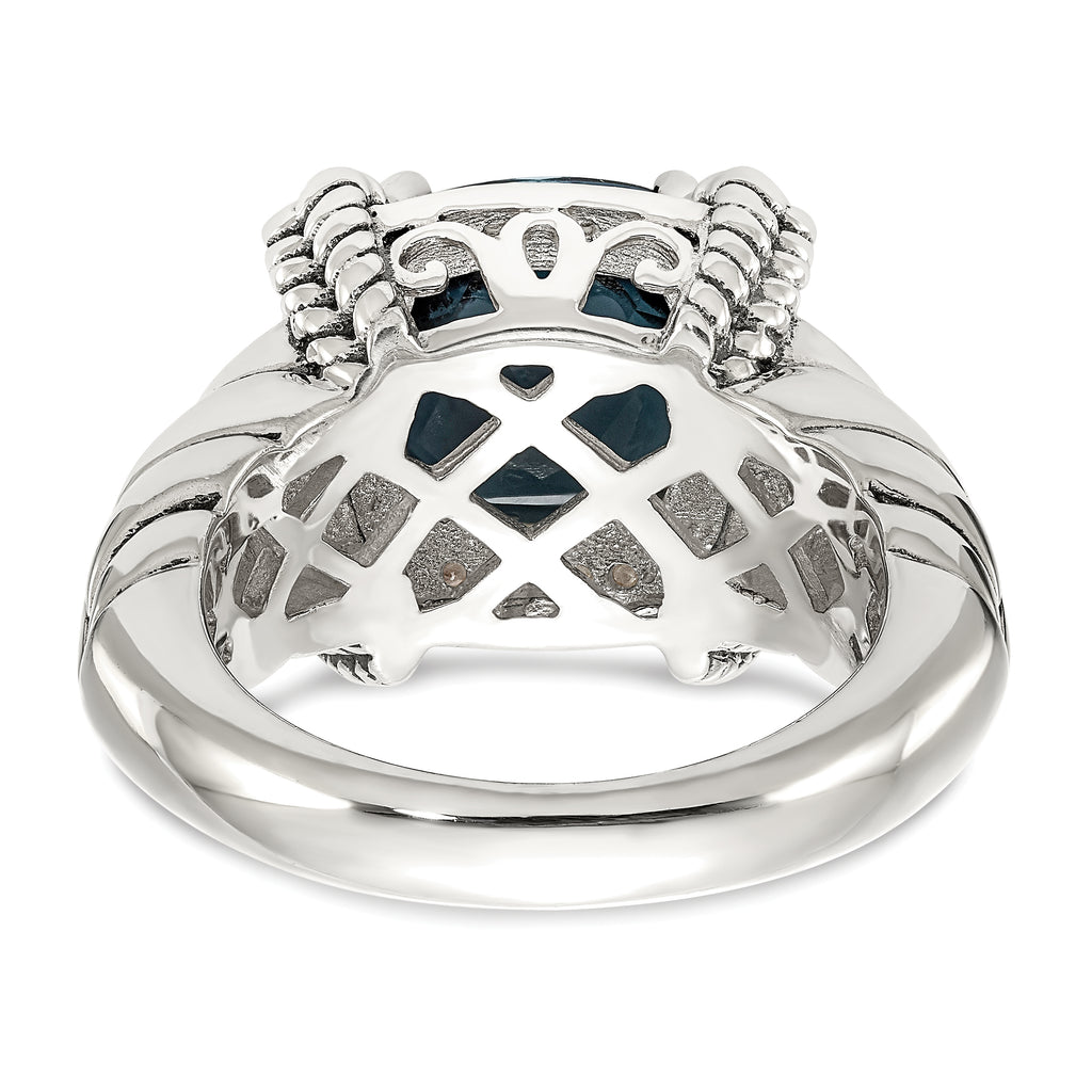 Shey Couture Sterling Silver with 14K Accent Antiqued London Blue Topaz and Diamond Ring