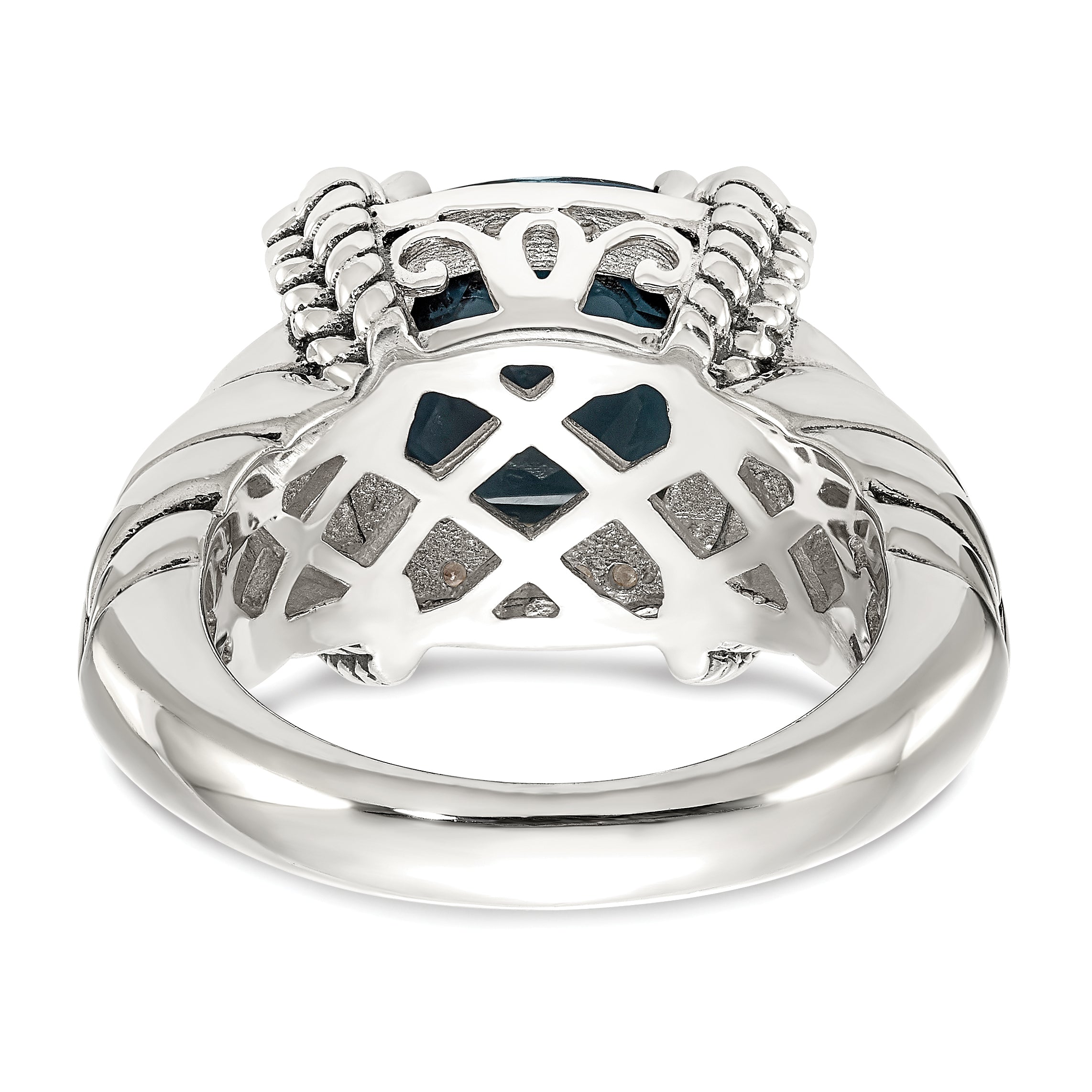 Shey Couture Sterling Silver with 14K Accent Antiqued London Blue Topaz and Diamond Ring