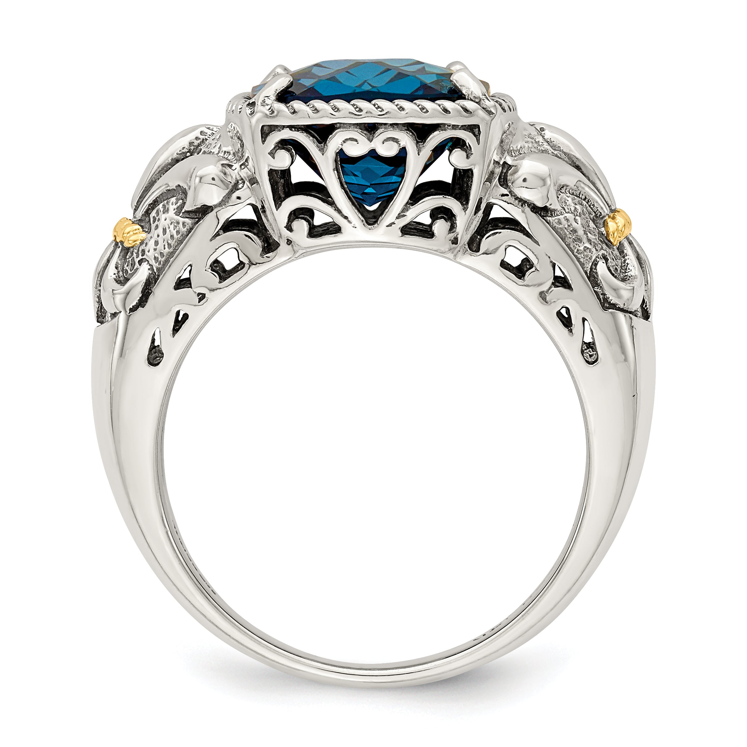 Shey Couture Sterling Silver with 14K Accent Antiqued Checkerboard Cushion London Blue Topaz Ring Secondary image
