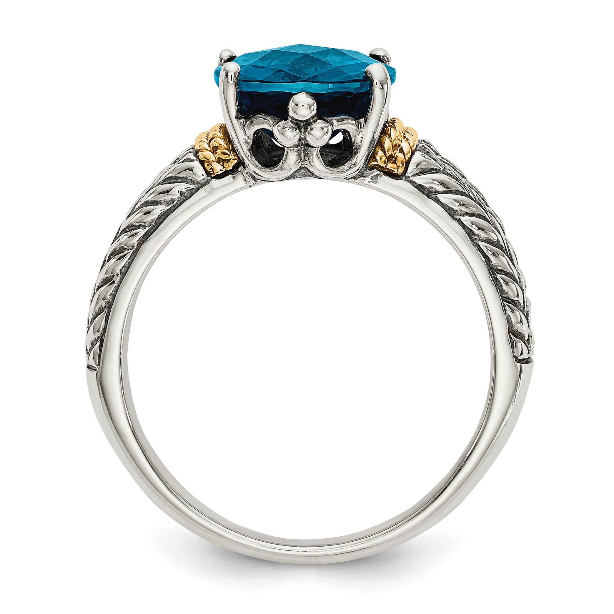 Shey Couture Sterling Silver with 14K Accent Antiqued Oval London Blue Topaz Ring Secondary image