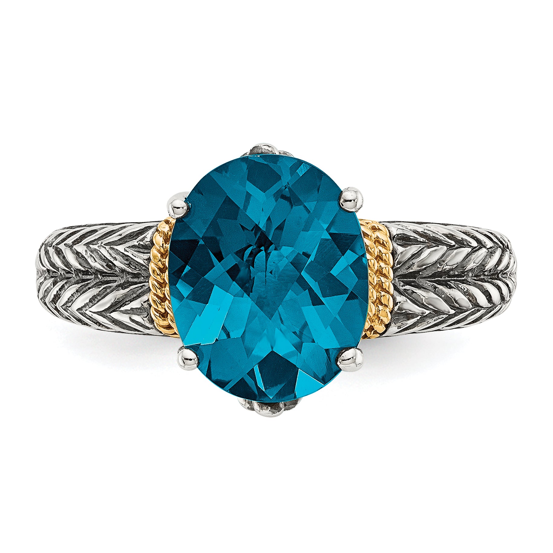 Shey Couture Sterling Silver with 14K Accent Antiqued Oval London Blue Topaz Ring