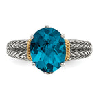 Shey Couture Sterling Silver with 14K Accent Antiqued Oval London Blue Topaz Ring
