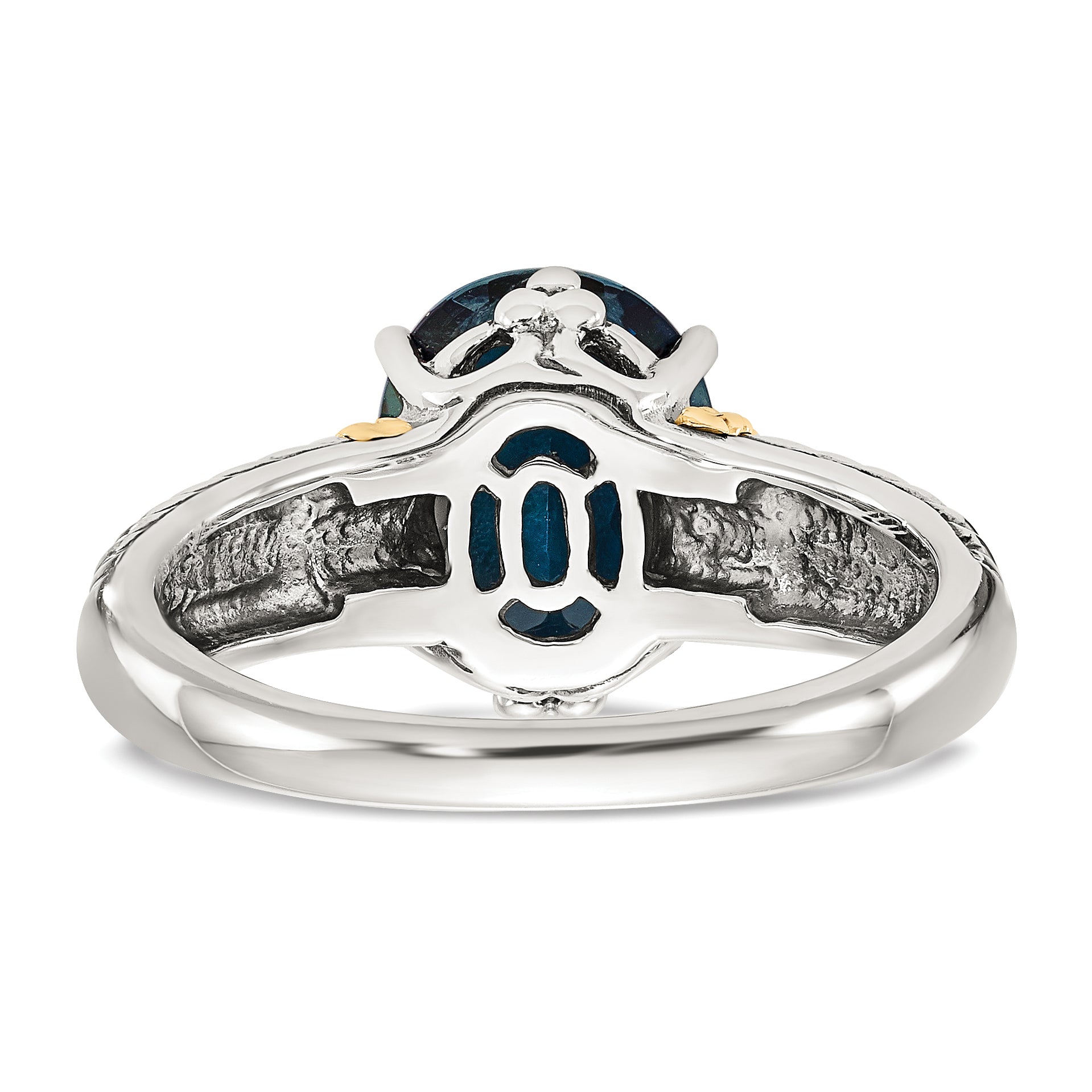 Shey Couture Sterling Silver with 14K Accent Antiqued Oval London Blue Topaz Ring