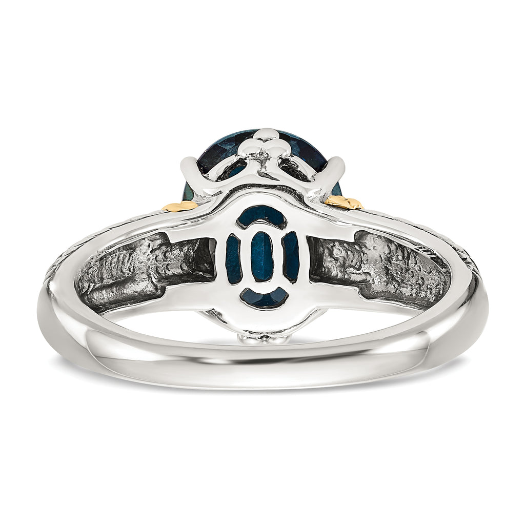 Shey Couture Sterling Silver with 14K Accent Antiqued Oval London Blue Topaz Ring