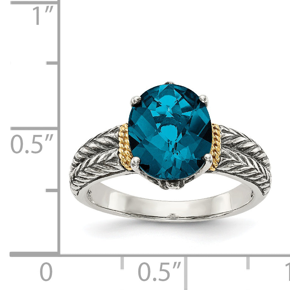 Shey Couture Sterling Silver with 14K Accent Antiqued Oval London Blue Topaz Ring