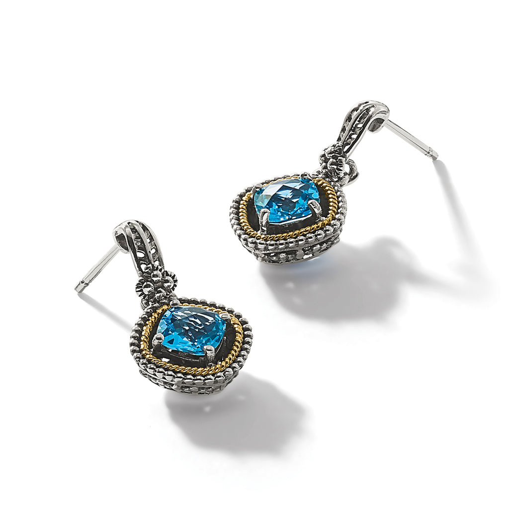 14K Accent Blue Topaz Dangle Earrings in Sterling Silver, 6mm - Sophia Jewelers