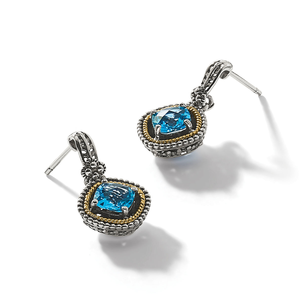 14K Accent Blue Topaz Dangle Earrings in Sterling Silver, 6mm - Sophia Jewelers