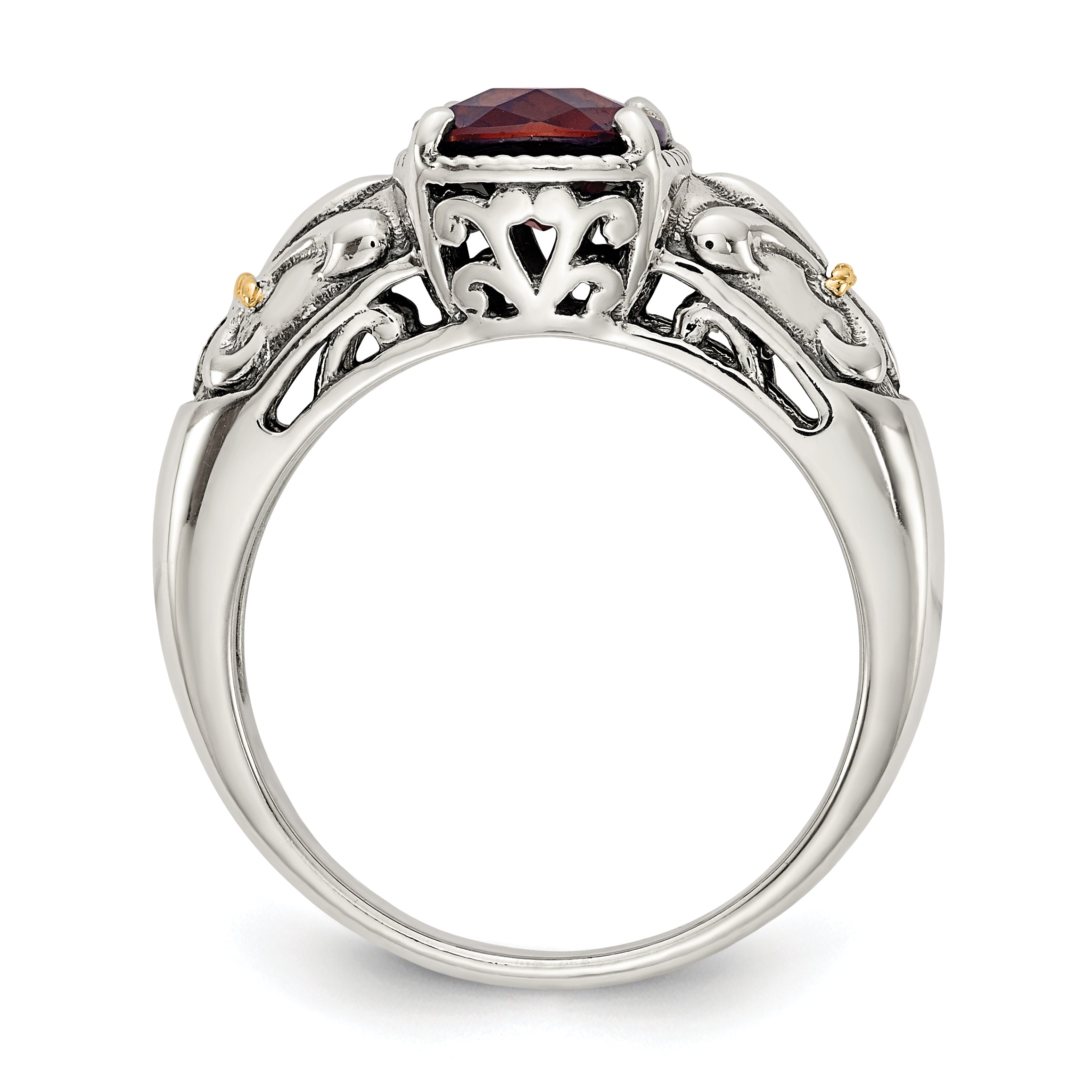 Shey Couture Sterling Silver with 14K Accent Antiqued Cushion Checkerboard Garnet Ring Secondary image