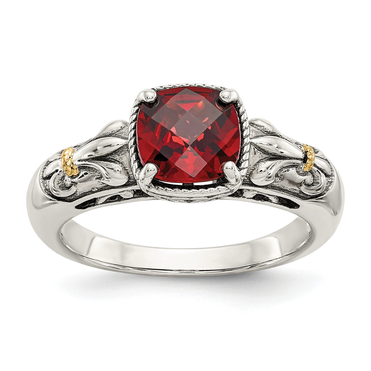 Shey Couture Sterling Silver with 14K Accent Antiqued Cushion Checkerboard Garnet Ring, Size 6–8 - Sophia Jewelers Main image