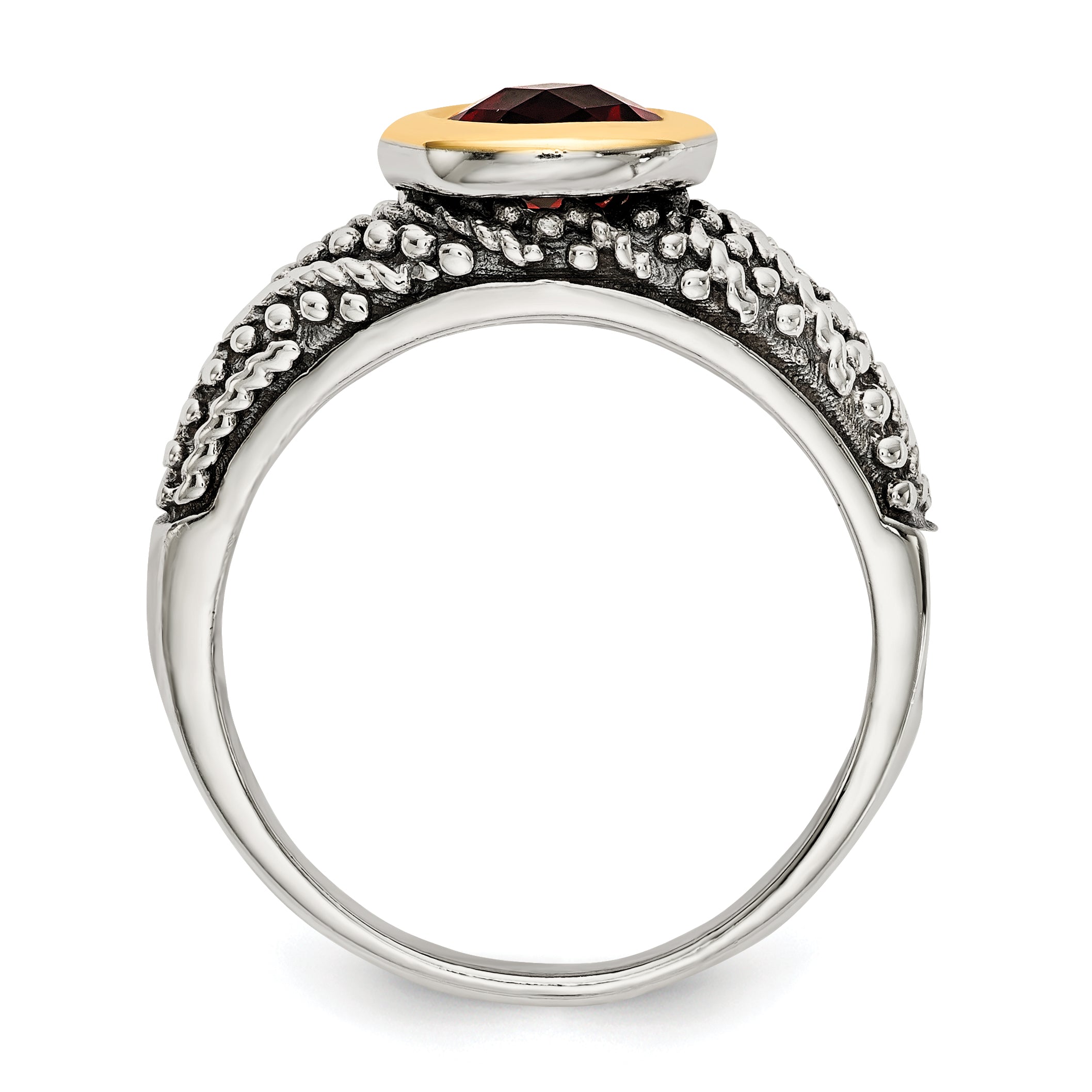 Shey Couture Sterling Silver with 14K Accent Antiqued Round Bezel Garnet Ring Secondary image