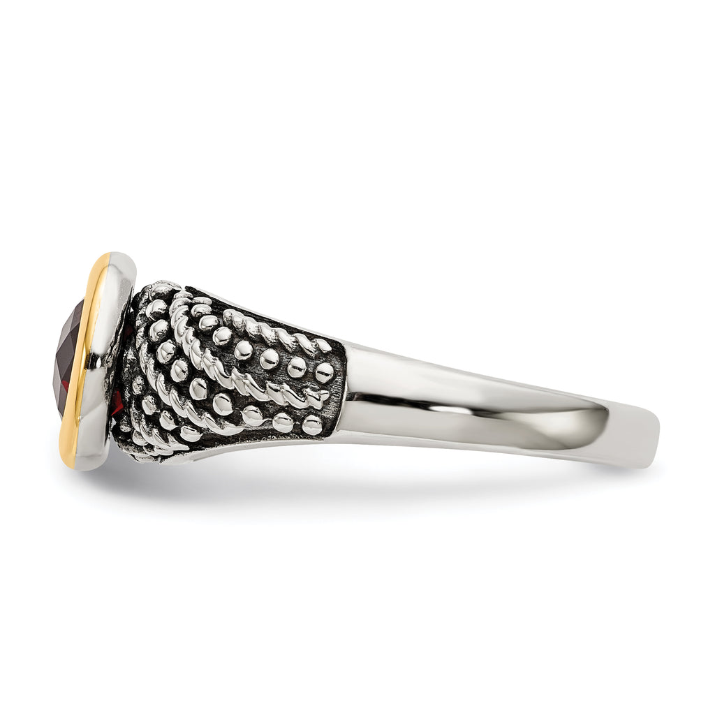 Shey Couture Sterling Silver with 14K Accent Antiqued Round Bezel Garnet Ring