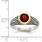 Shey Couture Sterling Silver with 14K Accent Antiqued Round Bezel Garnet Ring