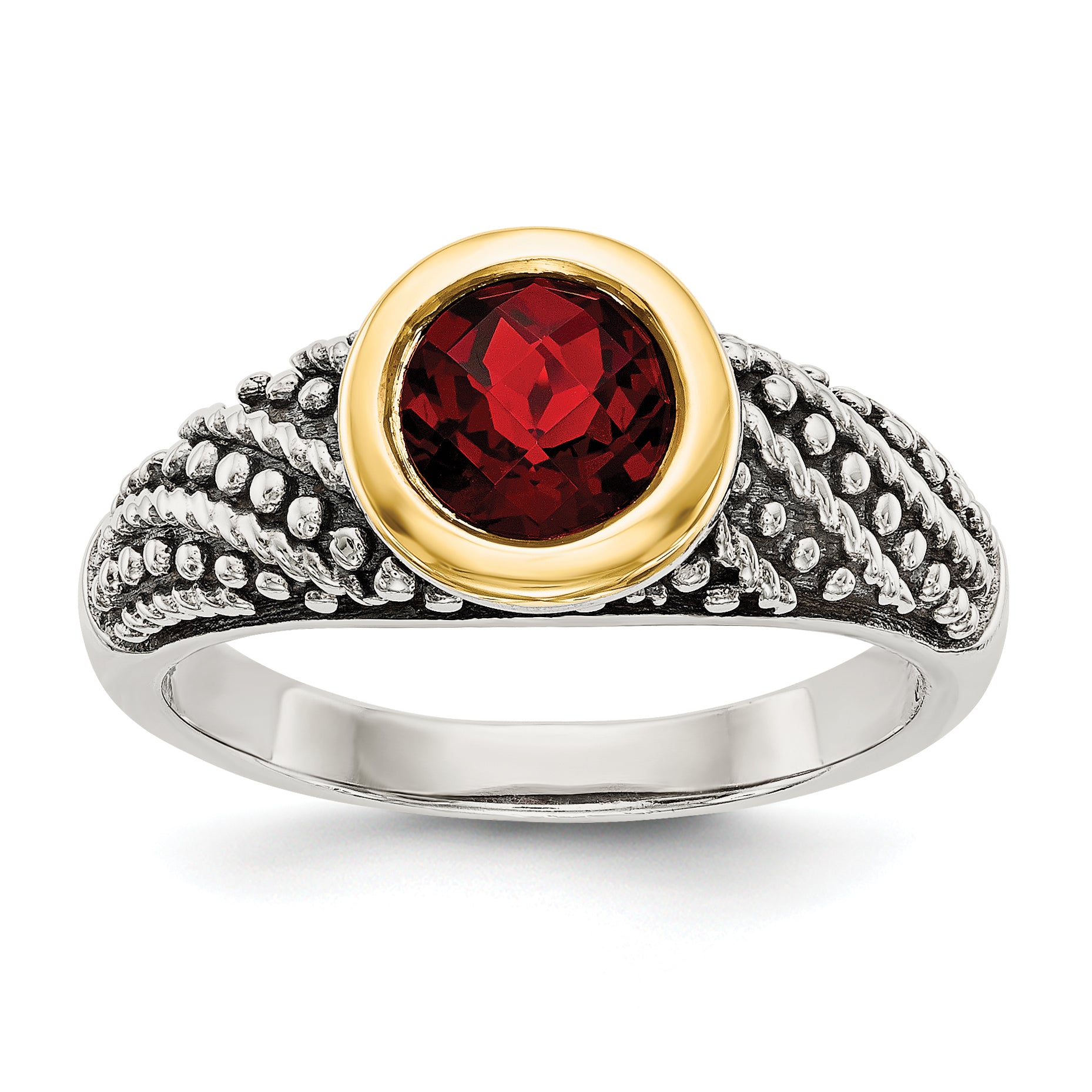 Shey Couture Sterling Silver with 14K Accent Antiqued Round Bezel Garnet Ring Main image