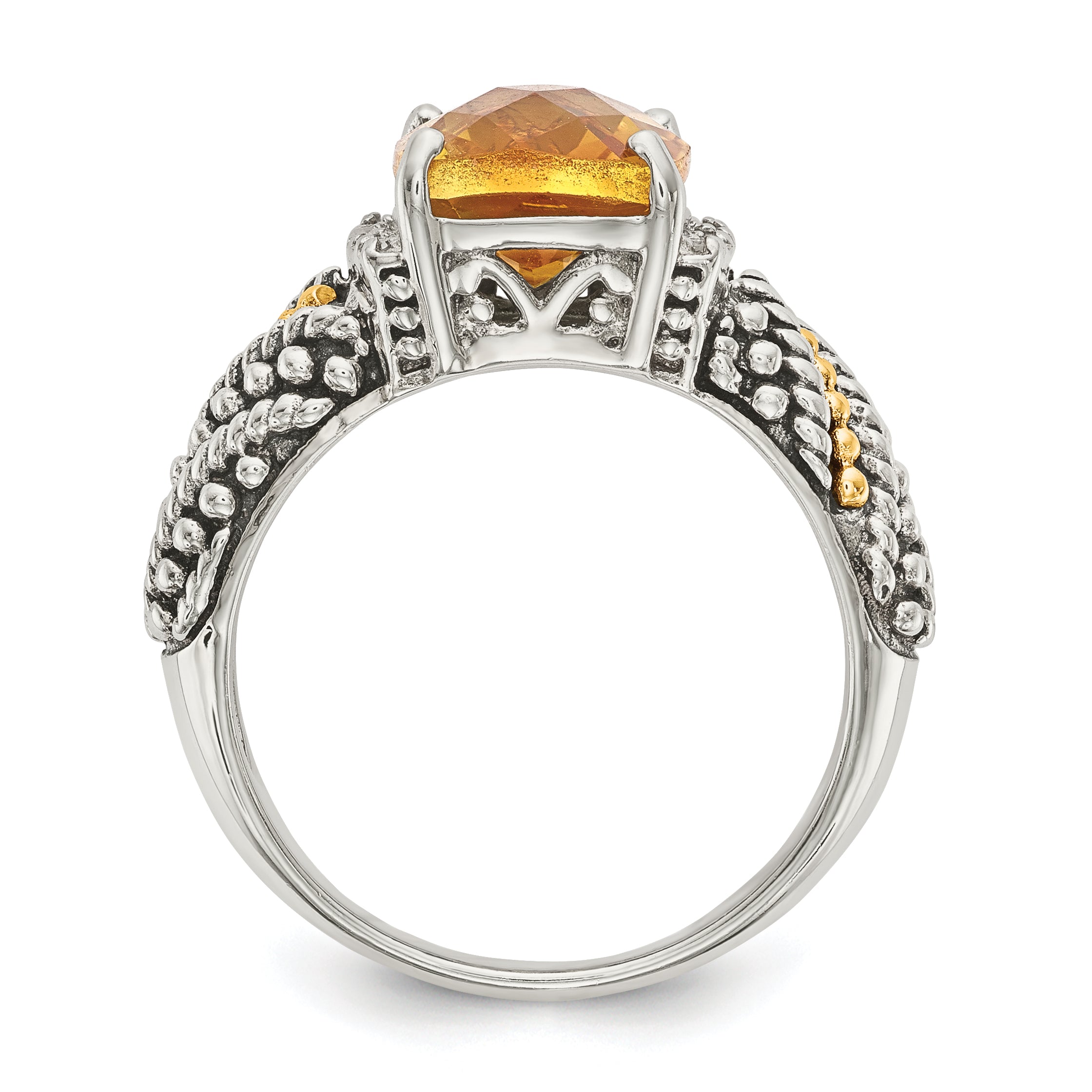 Shey Couture Sterling Silver with 14K Accent Antiqued Diamond and Checkerboard Cushion Citrine Ring Secondary image