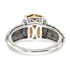 Shey Couture Sterling Silver with 14K Accent Antiqued Diamond and Checkerboard Cushion Citrine Ring