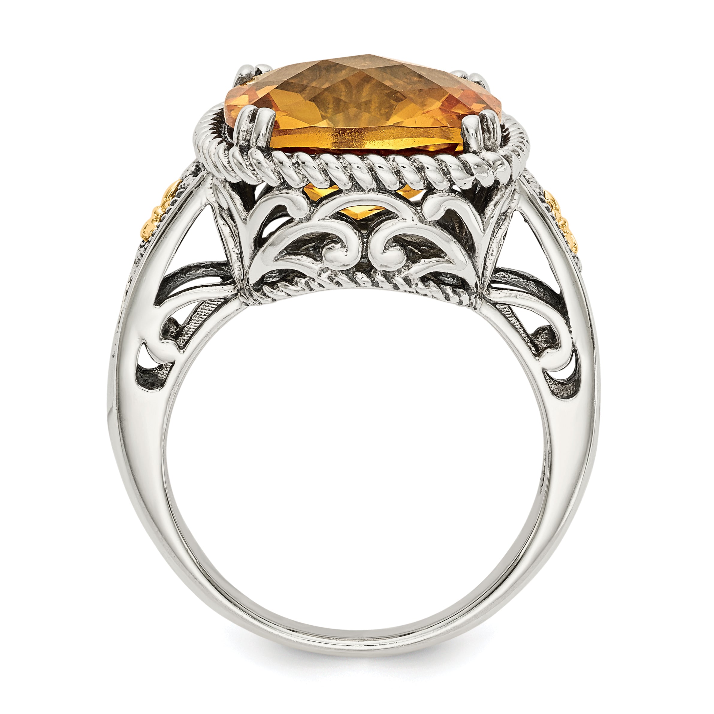 Shey Couture Sterling Silver with 14K Accent Antiqued Cushion Citrine Ring Secondary image