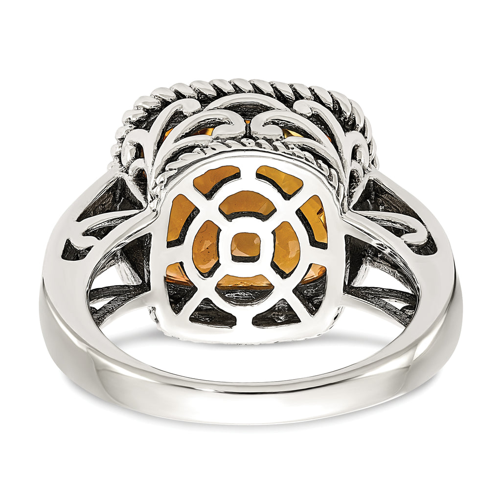 Shey Couture Sterling Silver with 14K Accent Antiqued Cushion Citrine Ring