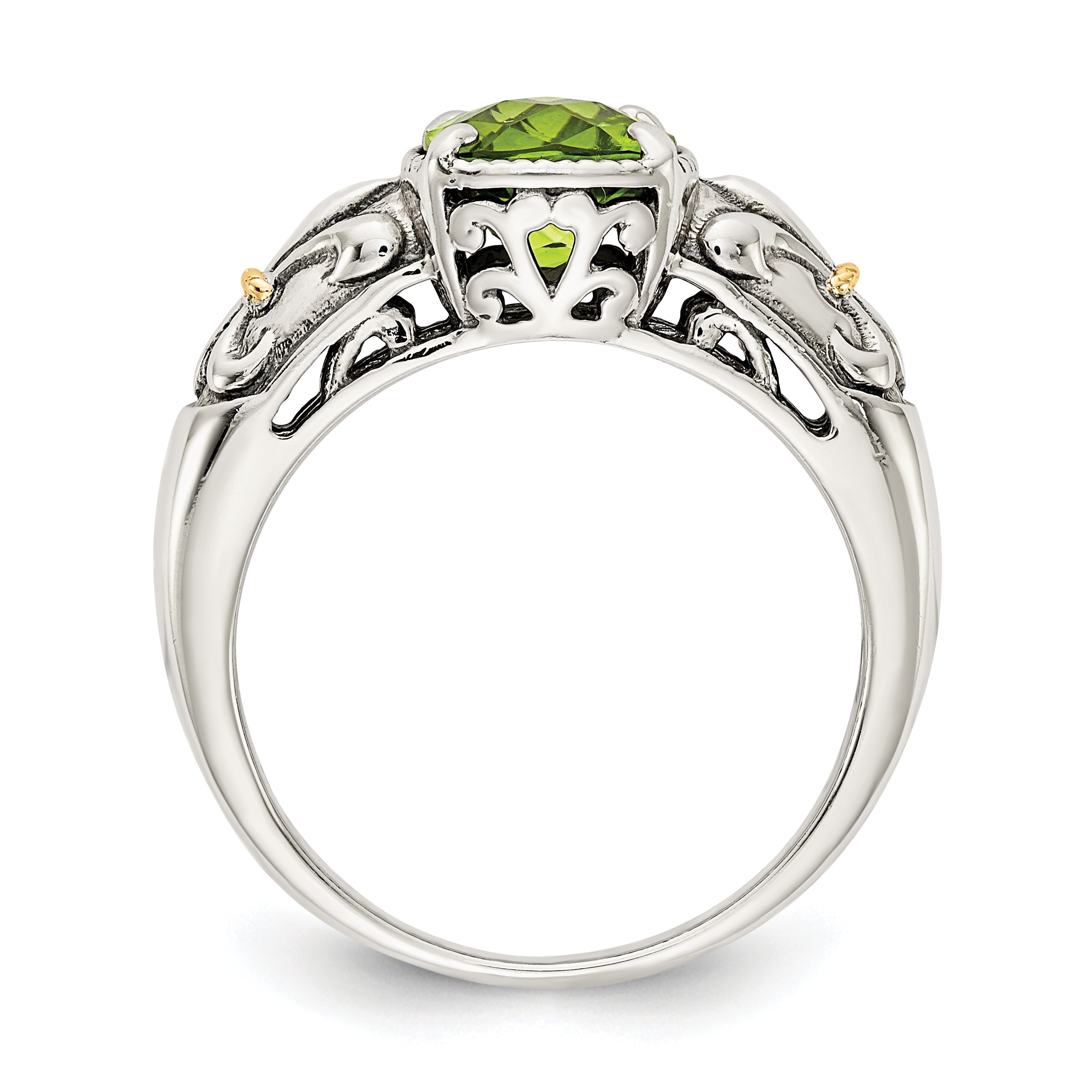 Shey Couture Sterling Silver with 14K Accent Antiqued Cushion Peridot Ring Secondary image