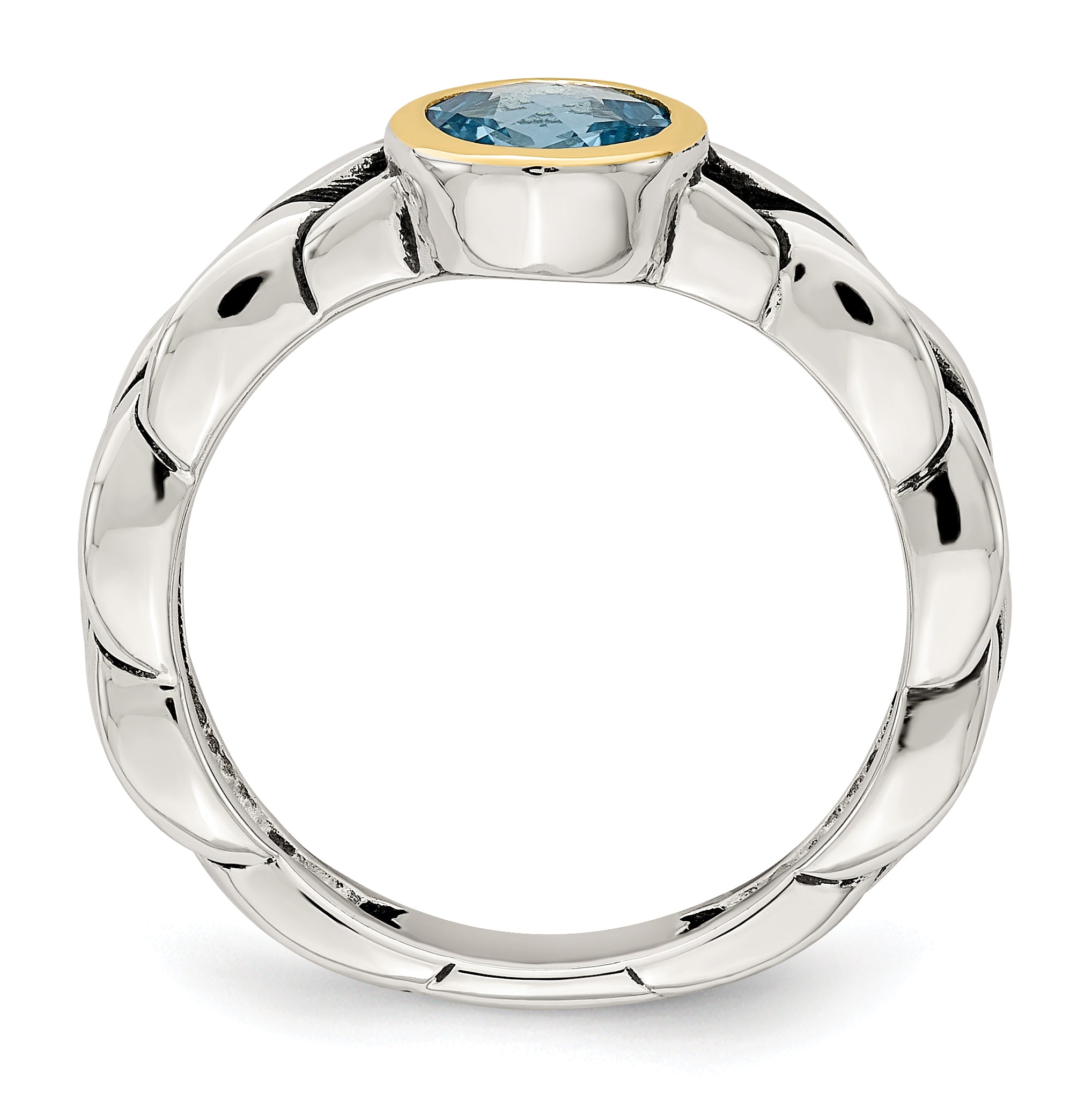 Shey Couture Sterling Silver with 14K Accent Antiqued Round Bezel Sky Blue Topaz Ring Secondary image