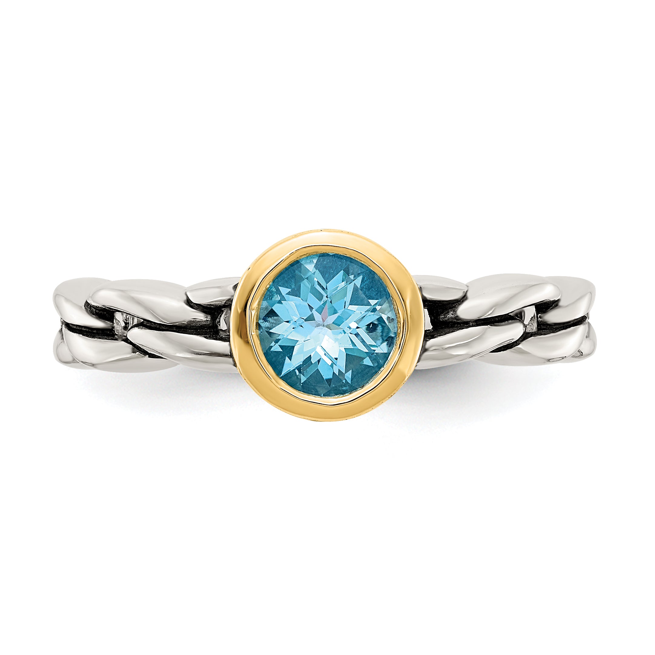 Shey Couture Sterling Silver with 14K Accent Antiqued Round Bezel Sky Blue Topaz Ring