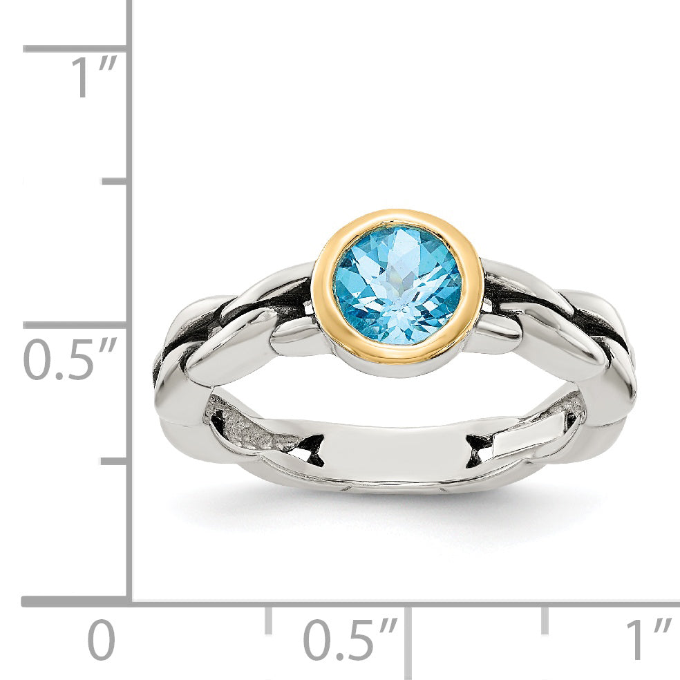 Shey Couture Sterling Silver with 14K Accent Antiqued Round Bezel Sky Blue Topaz Ring